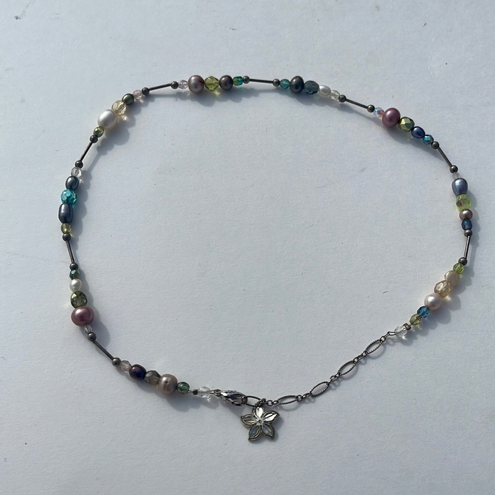 Beaded necklace plumeria charm